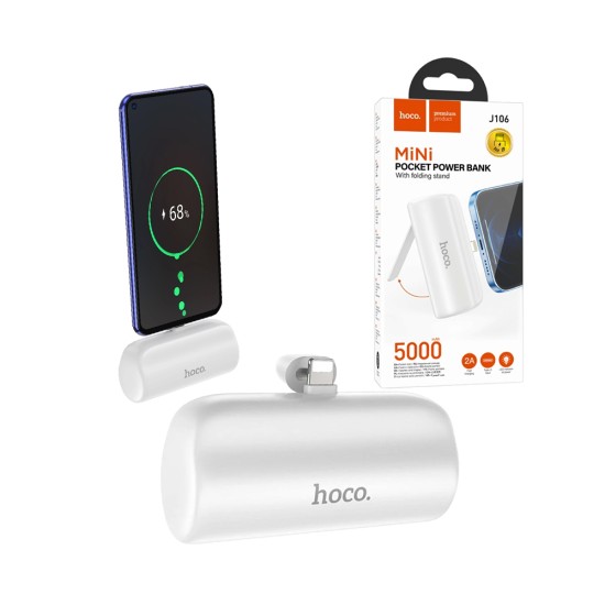 Power Bank Bolso Hoco J106 com Suporte Dobrável para iPhones 5000mAh Branco